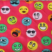 100% Cotton Smiley Face Print on Cerise Pink Fabric x 0.5m